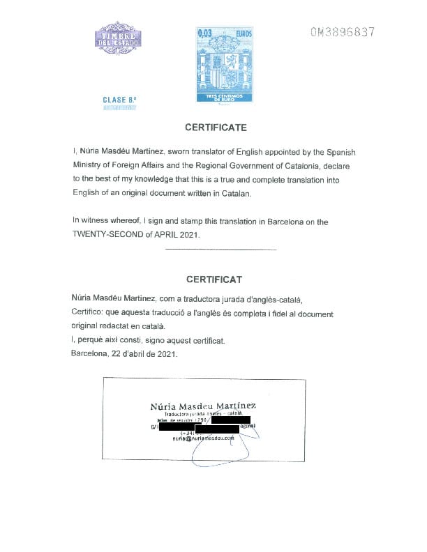 certificado de un traductor oficial español inglés