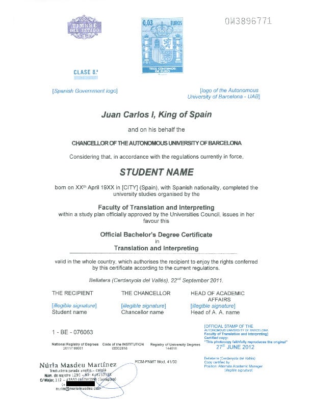 Certified translator English to Spanish